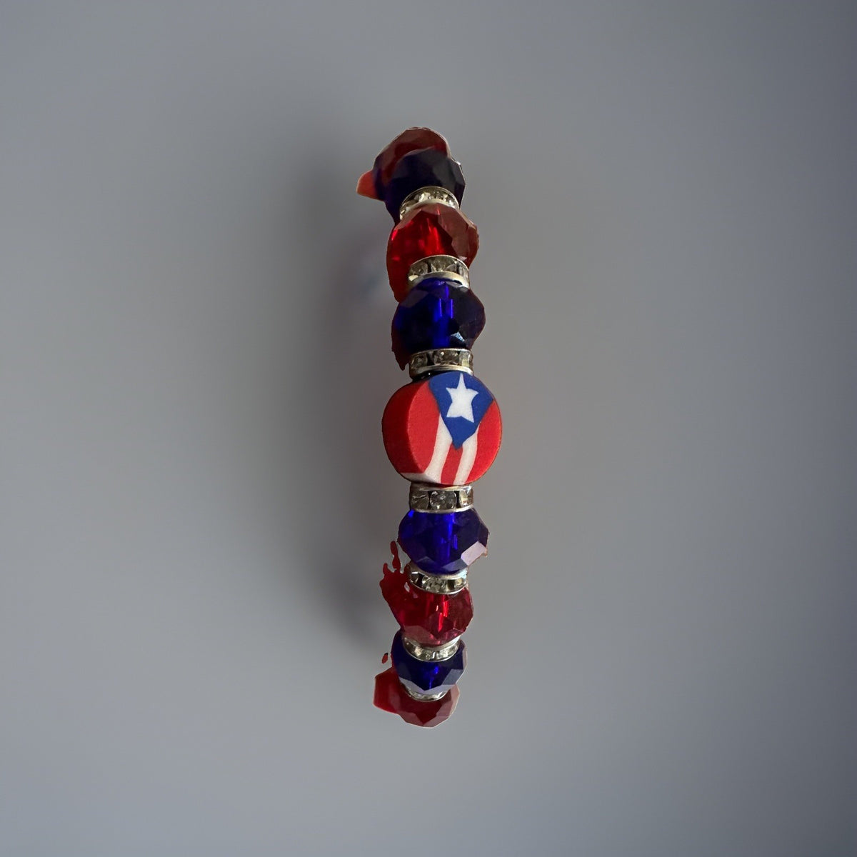 Puerto Rico Flag Beads Elastic Bangle Bracelet Red Blue White Heritage Jewelry