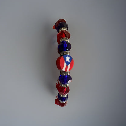 Puerto Rico Flag Beads Elastic Bangle Bracelet Red Blue White Heritage Jewelry