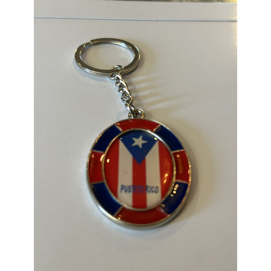 Puerto Rico Flag Keychain Multicolor Metal Oval Caribbean Souvenir Key Ring