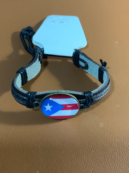 Puerto Rico Flag Leather Bracelet Oval