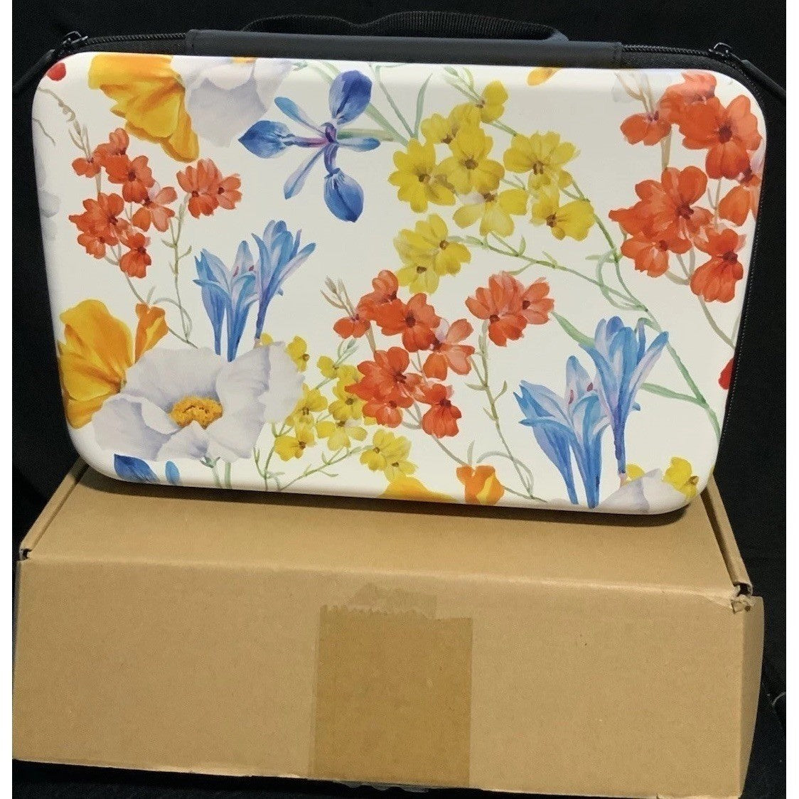 Case Floral Travel Storage Bag Organizer Hard Shell Zippered Case White Multi