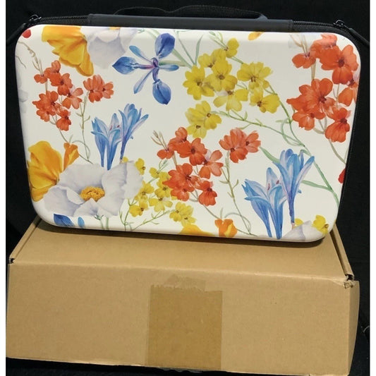 Case Floral Travel Storage Bag Organizer Hard Shell Zippered Case White Multi