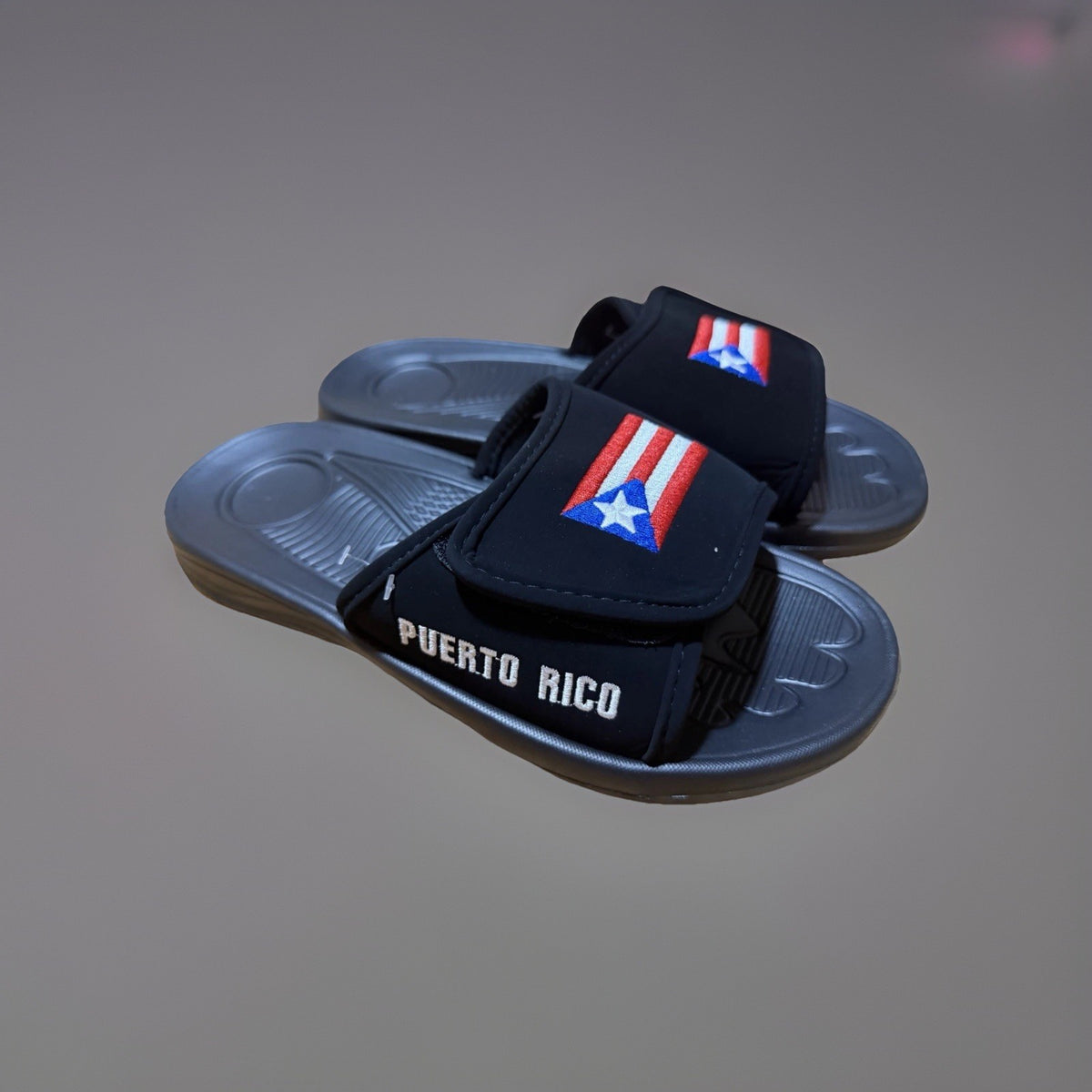 Puerto Rico Flag Mens Black Rubber Slide Sandals Shoes Size 10 Casual Summer