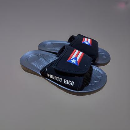 Puerto Rico Flag Mens Black Rubber Slide Sandals Shoes Size 10 Casual Summer