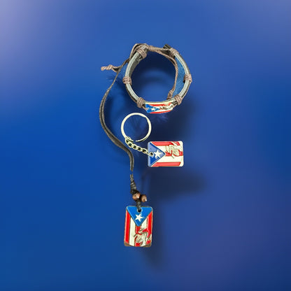 Puerto Rico Frog Lot Bracelet Necklace Keychain 3pc Set Coqui Flag Jewelry