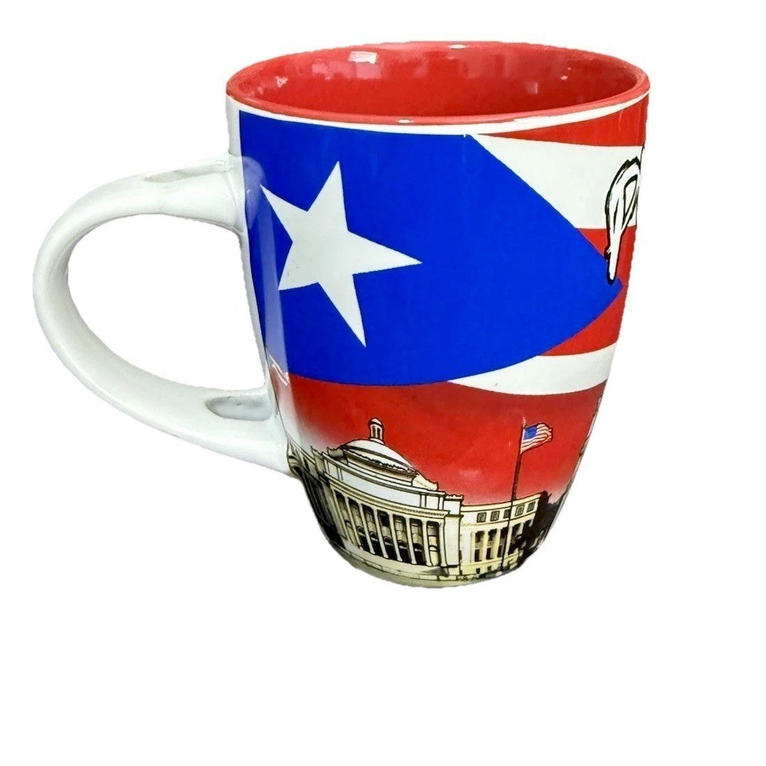 Puerto Rico Flag Ceramic Coffee Mug with Spoon Souvenir Multicolor