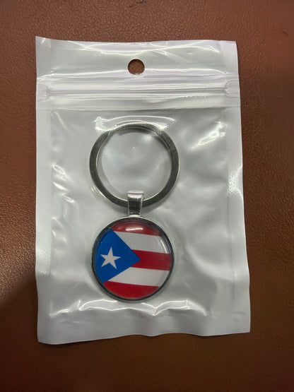 Puerto Rico Flag Round Keychain – Silver-Tone Key Ring
