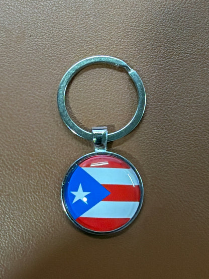 Puerto Rico Flag Round Keychain – Silver-Tone Key Ring
