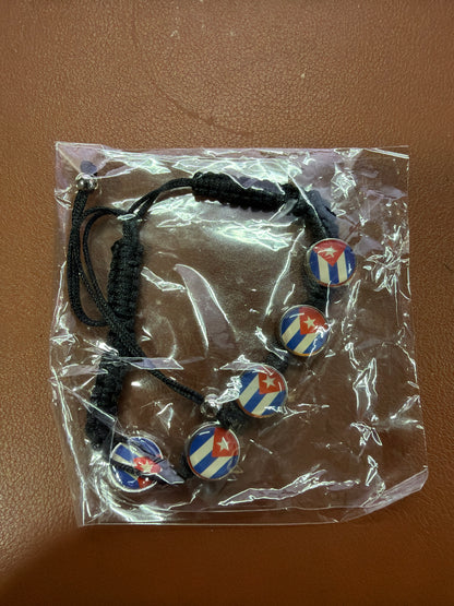 Cuba Flag Bracelet with Five Round Charms – Black Adjustable Cord