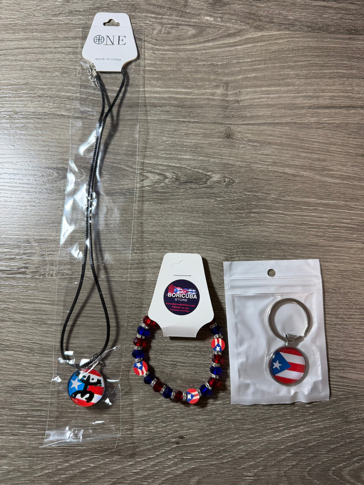 Puerto Rico 3-Piece Set–Flag-Coqui Necklace, Bracelet, and Keychain Bundle