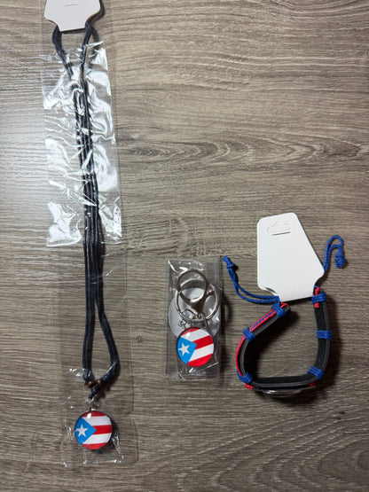 Puerto Rico 3-Piece Set – Flag Necklace, Bracelet & Keychain Bundle