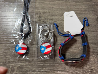 Puerto Rico 3-Piece Set – Flag Necklace, Bracelet & Keychain Bundle