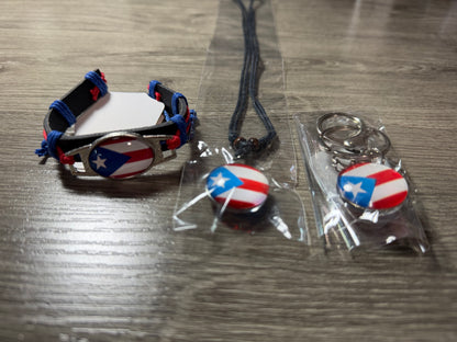 Puerto Rico 3-Piece Set – Flag Necklace, Bracelet & Keychain Bundle