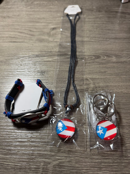 Puerto Rico 3-Piece Set – Flag Necklace, Bracelet & Keychain Bundle