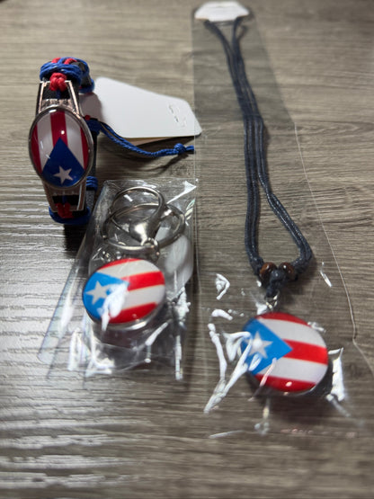 Puerto Rico 3-Piece Set – Flag Necklace, Bracelet & Keychain Bundle