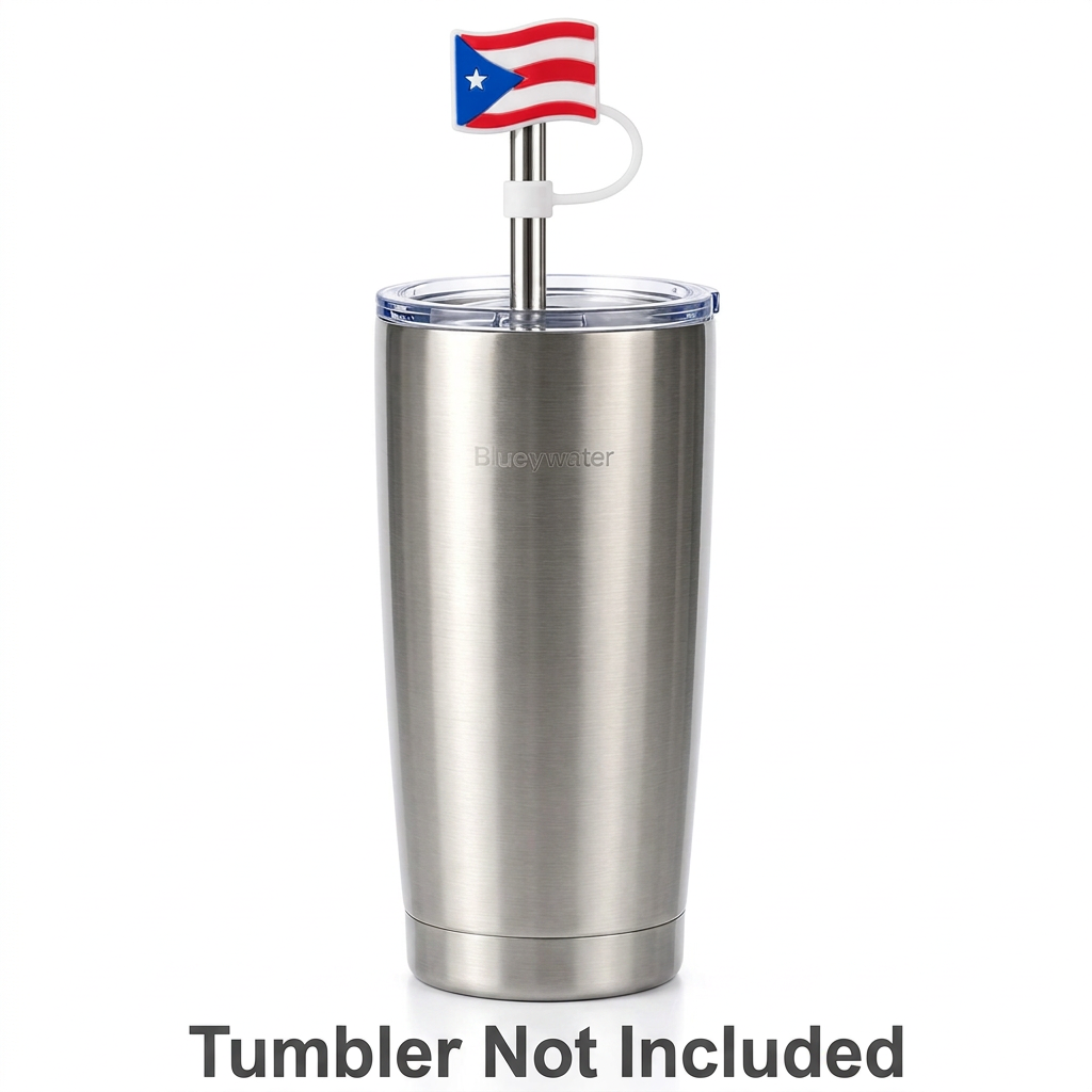 Puerto Rico Flag Tumbler Cap & Straw Cover - Spill-Proof Drink Lid Accessory