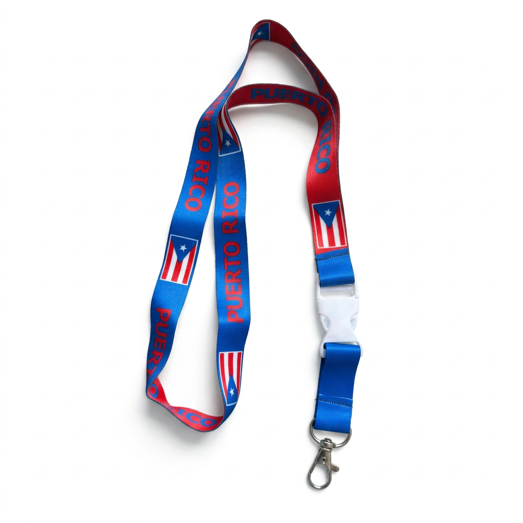 Blue and Red Puerto Rico lanyard on white