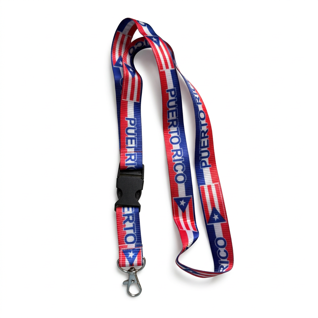 Classic Blue and Red Puerto Rico lanyard on white