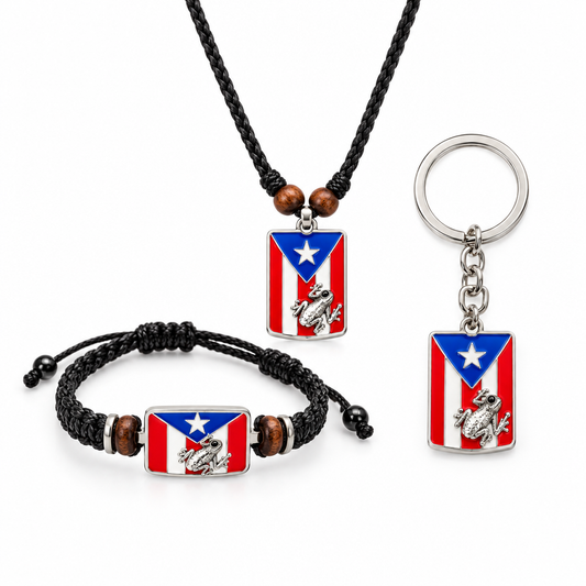 Coqui Frog jewelry set on white background