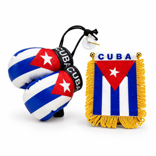 Cuba mini flag and boxing gloves combo on white background