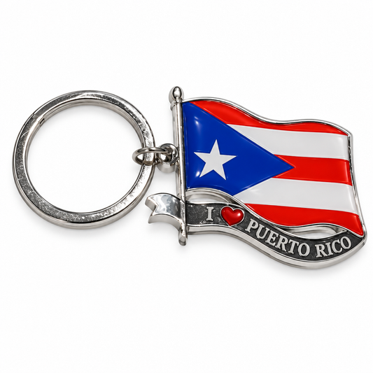 I Love Puerto Rico waving flag keychain on white