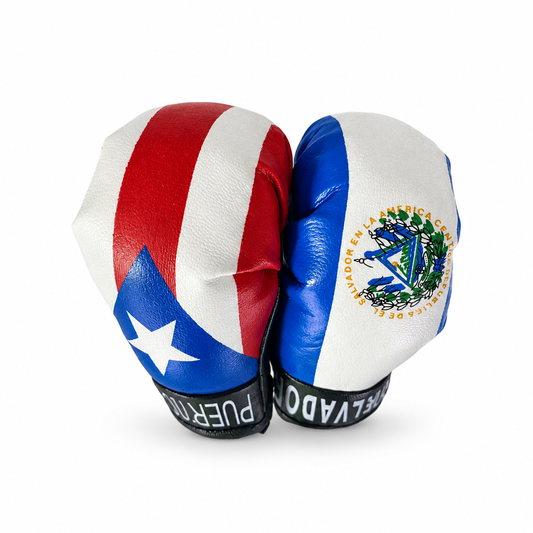 Puerto Rico and El Salvador dual-flag mini gloves on a clean white background