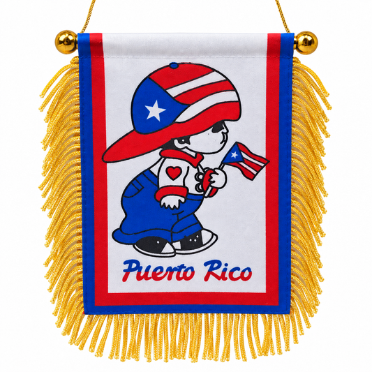 Puerto Rico Boricua Boy car window flag on white background