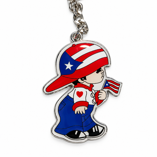 Puerto Rico Boricua Boy keychain on white