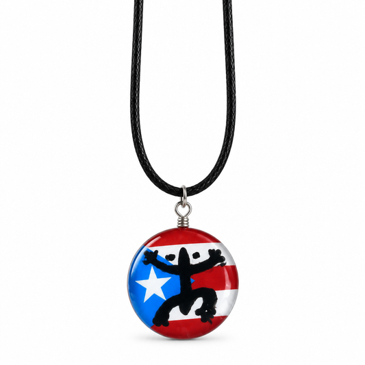 Puerto Rico Coquí round flag necklace on white