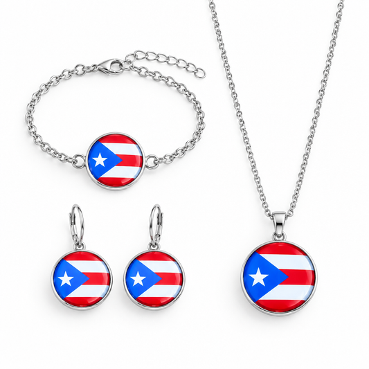 Puerto Rico flag jewelry set on white background