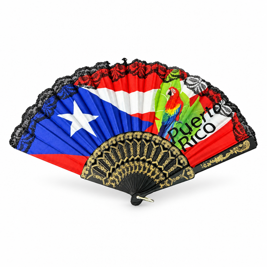Puerto Rico folding hand fan on white background