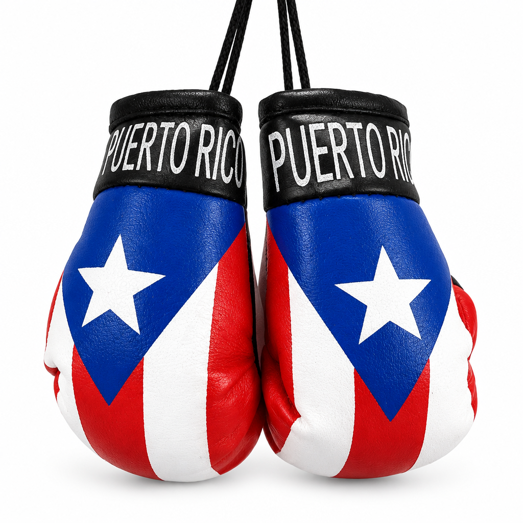 Puerto Rico hanging mini boxing gloves on white