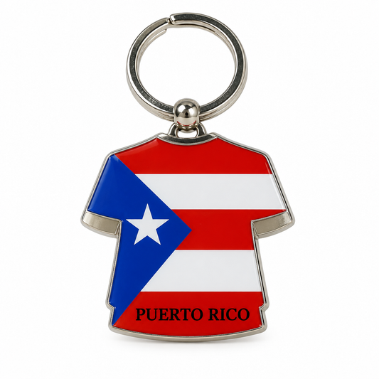Puerto Rico horizontal flag T-shirt keychain on white