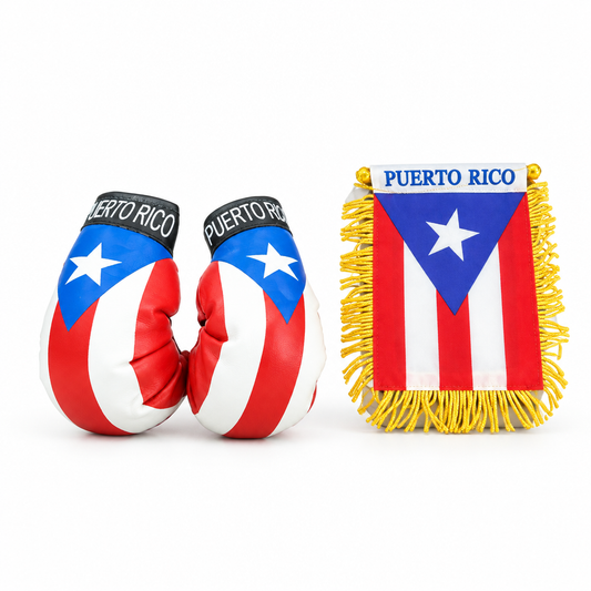 Puerto Rico mini banner and boxing gloves set on white