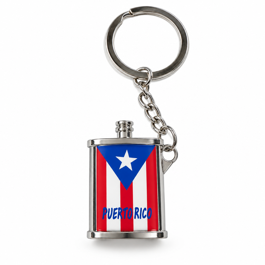 Puerto Rico mini flask keychain on white