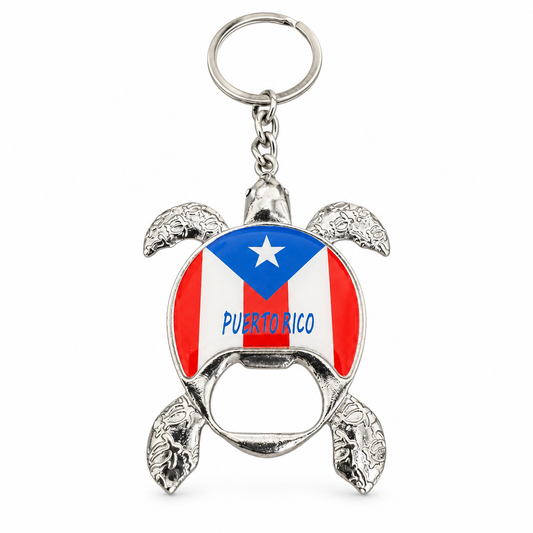 Puerto Rico turtle bottle-opener keychain on white