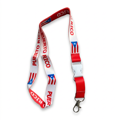Red and White Puerto Rico lanyard on white