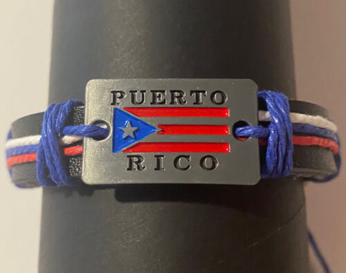 Puerto Rico Leather Cast Flag Bracelet 