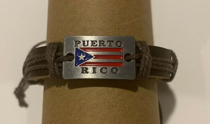 Puerto Rico Leather Cast Flag Bracelet 
