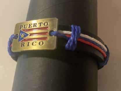 Puerto Rico Leather Cast Flag Bracelet 