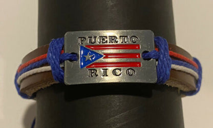 Puerto Rico Leather Cast Flag Bracelet 