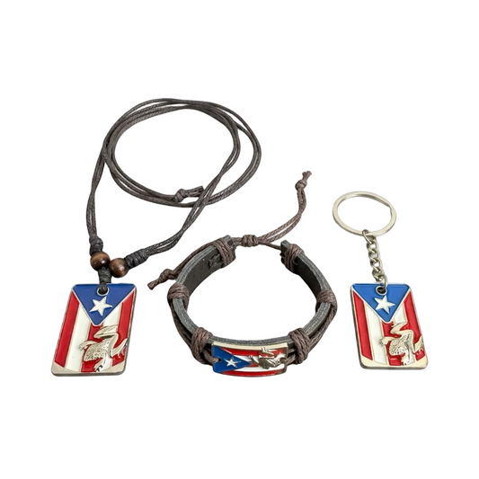 Three-piece Coquí necklace, bracelet, and keychain bundle