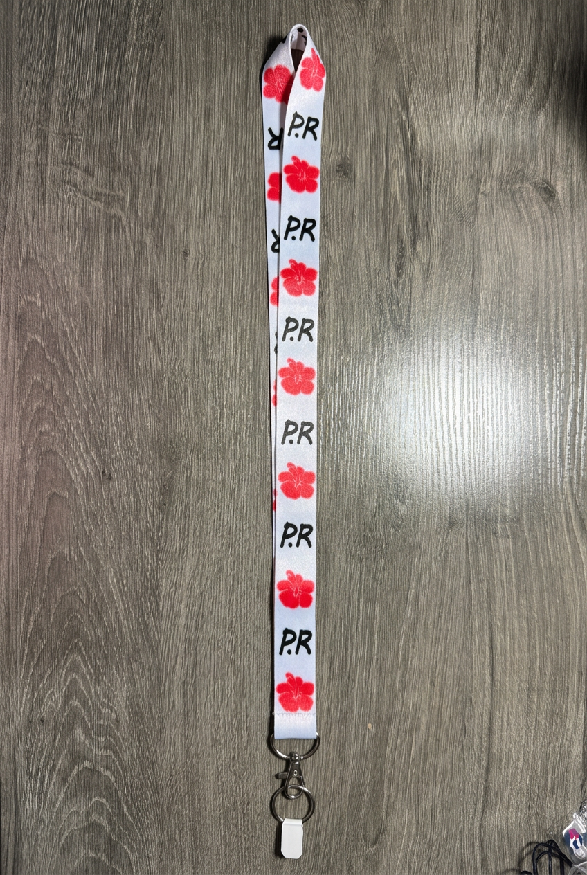 White floral lanyard straightened